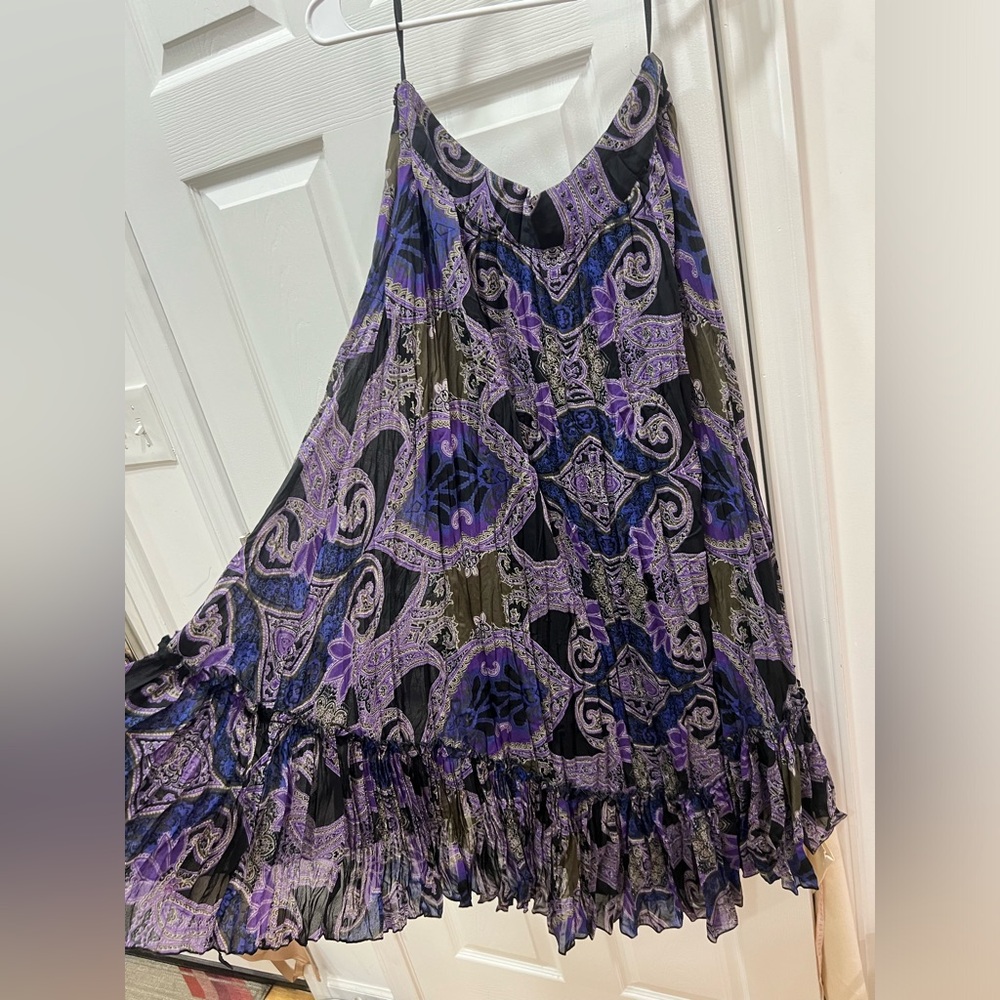 paisley print purple and black maxi midi skirt size medium vintage print boho